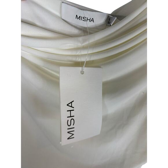 Misha Paison Off The Shoulder Top Ruched Jersey Minimalist Elegant Ivory Size S - Picture 5 of 8